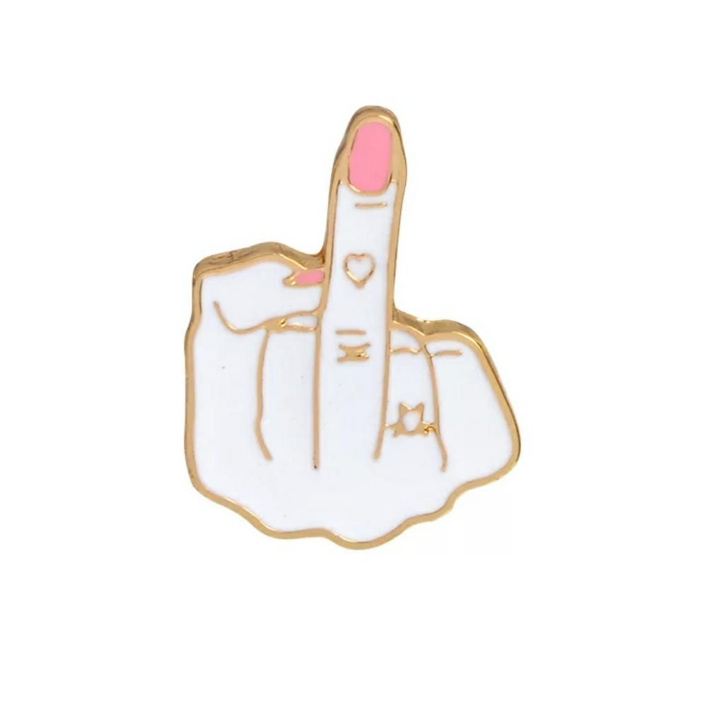 Pink White Middle Finger F You Gold Pin Brooch